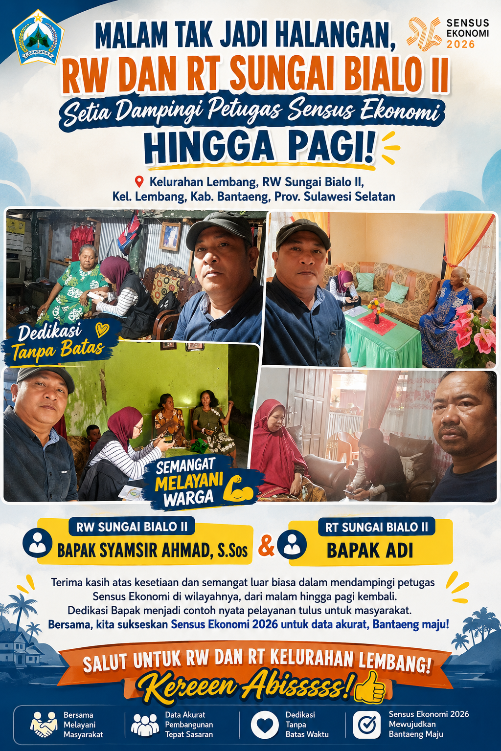Malam Tak Jadi Halangan, RW dan RT Sungai Bialo II Setia Dampingi Petugas Sensus Ekonomi Hingga Pagi